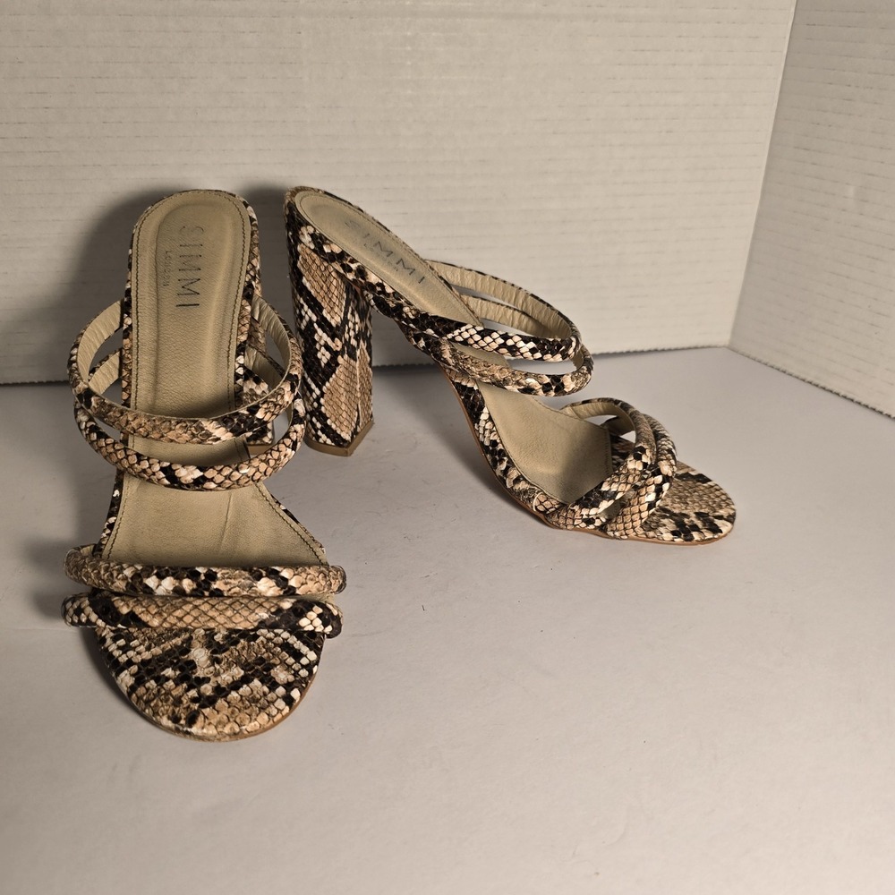 Simmi London‎ Snakeskin Print Multi Strap Block Heel Sandals Neutral Mules 8